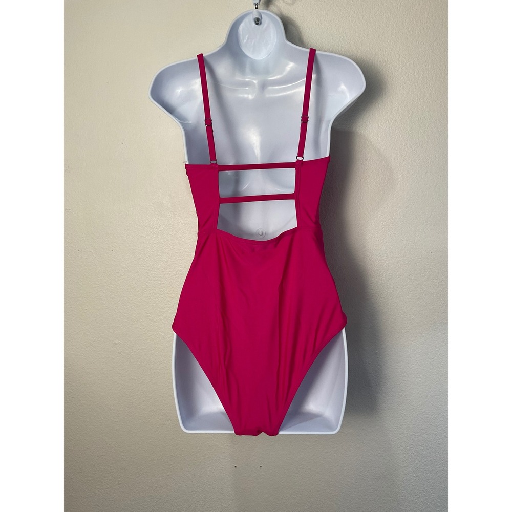 Cupshe Womens Magenta Ruched One Piece Swimsuit Strappy Back Size S - Picture 4 of 9